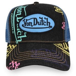 VON DUTCH Navy Denim Blue Logo Trucker Hat NWT Authentic Fashion Luxury Eyeball